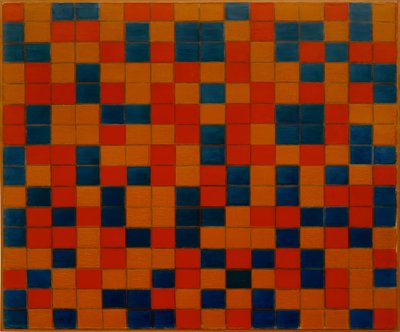 Komposition mit Gitter 8; Schachbrett mit dunklen Farben von Piet Mondrian